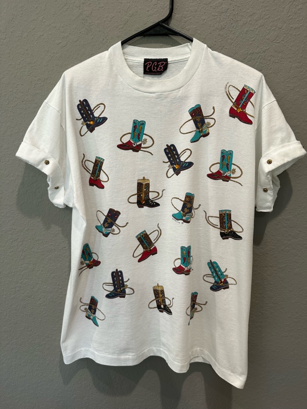 VTG P.G.B. Gepetto Western Cowboy Boots Country Women’s T Shirt Sz L-XL GUC RARE